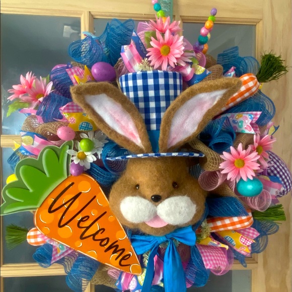 Easter Wreath,Spring decor,Easter decor,Farmhouse,Bunny Wreath,Free 4 ribbon bow - Picture 8 of 11